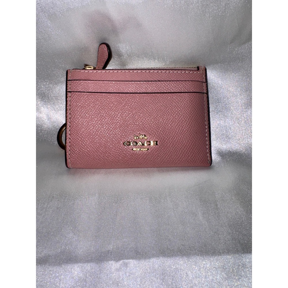 Coach Mini Skinny ID Case Pink Crossgrain Leather Card Wallet 52394